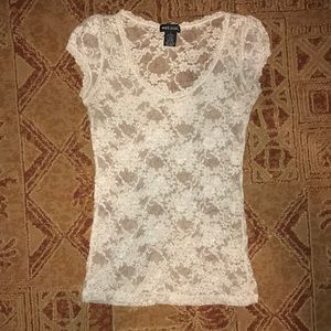 Sheer floral lace blouse short sleeve size small